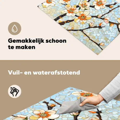 Bloesems - Wit - Mozaïek - Tak Inductie beschemer met haakjes klein -ky-schoon-nl