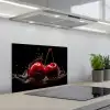 Kersen - Rood - Fruit - Water - Zwart keuken achterwand spatscherm klein -3d_schuin