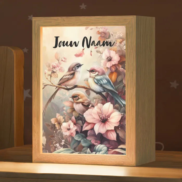 Vogels - Bloemen - Roze - Pastel Light Box met kabel (Kinderlampje) klein -zzz_3d_website