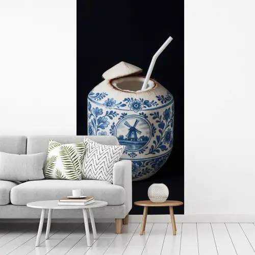 Kokosnoot - Eten - Delfts blauw - Drinken fotobehang vinyl groot -woonkamer