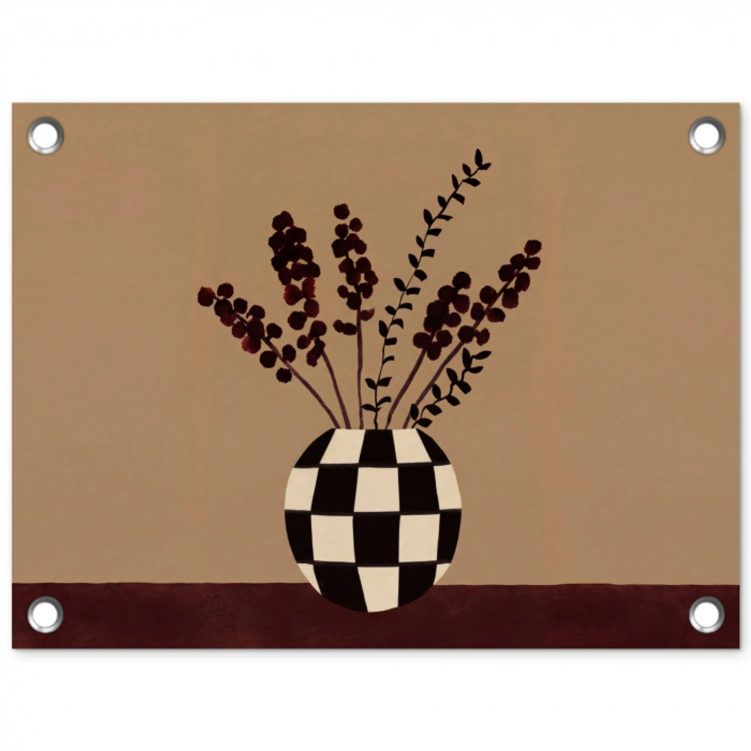 Minimalistisch - Vaas - Bloemen - Bruin tuinposter los doek klein -3d