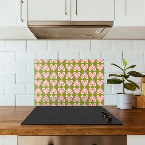 Patroon - Symmetrisch - Hartjes - Olijfgroen keuken achterwand spatscherm klein 900 -sfeer2