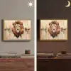 Leeuwenkop - Lijnen - Crème Light Box met batterij (Wandlamp) middel -sfeer3
