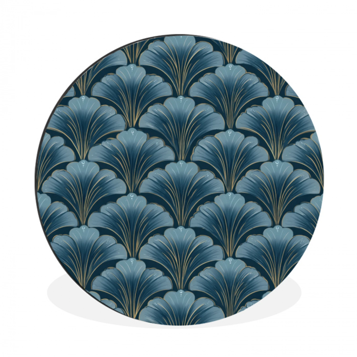 Patroon - Ginkgoblad - Blauw Wandcirkel aluminium klein 190 -3d