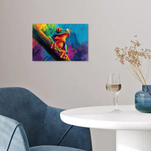 Kikker - Felgekleurd - Tak - Regenboog poster papier klein -sfeer3