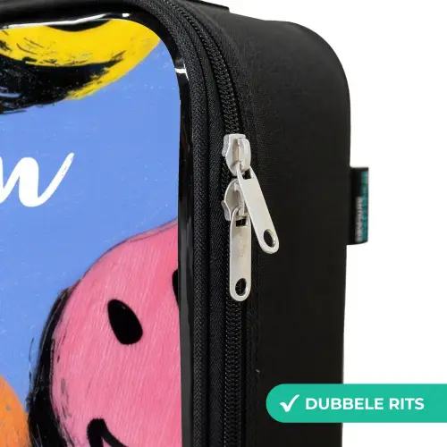 Een speels en kunstzinnig patroon van kleurrijke smileys Kinderkoffer - Zwart klein -rits_NL