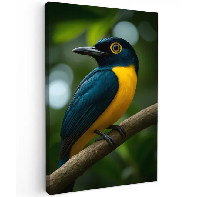 Vogel - Tak - Geel - Bladeren Tuinposter op houten frame 2 cm dik klein -3d