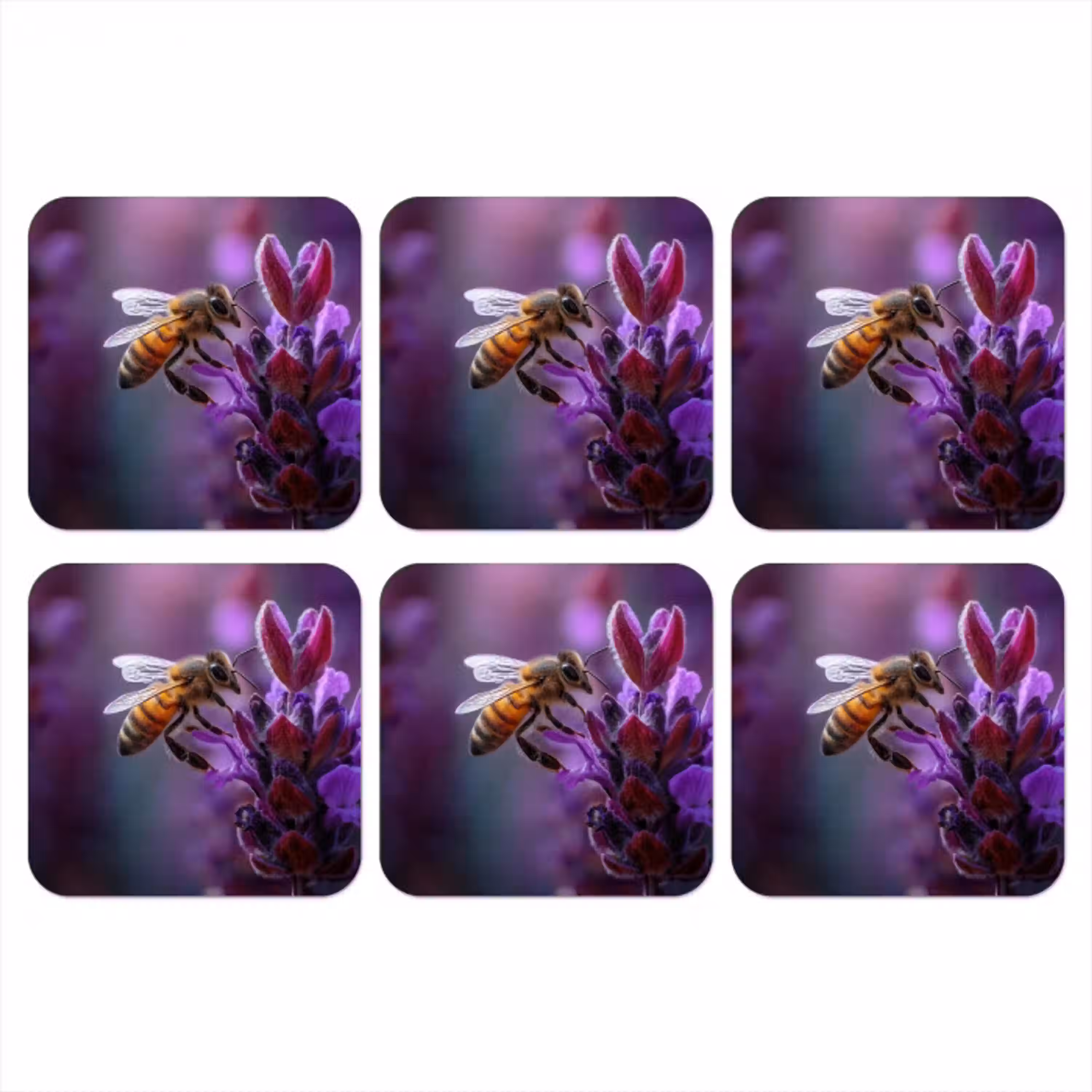 Honingbij - Paarse bloemen - Details onderzetter kurk middel -3d