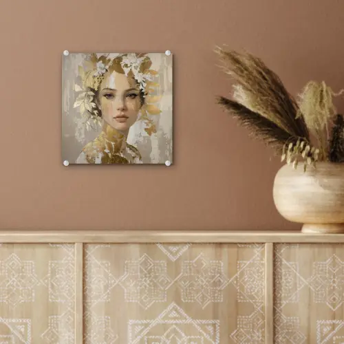 Gezicht - Vrouw - Bladeren - Goud plexiglas 5mm klein -sfeer5