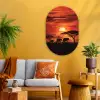 Savanne - Olifanten - Zonsondergang Wandcirkel Ovaal Glas middel -sfeer4