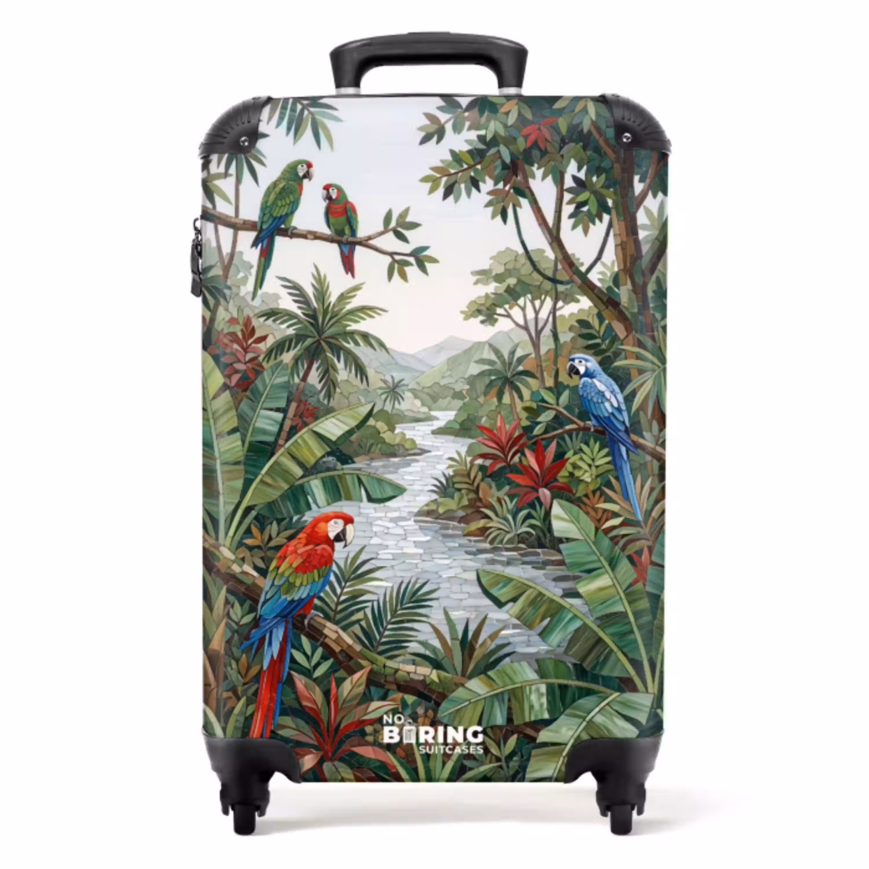 Vogel - Jungle - Natuur - Mozaïek - Groen NBS - Handbagage koffer - Volwassenen Unisex middel -productfoto_recht