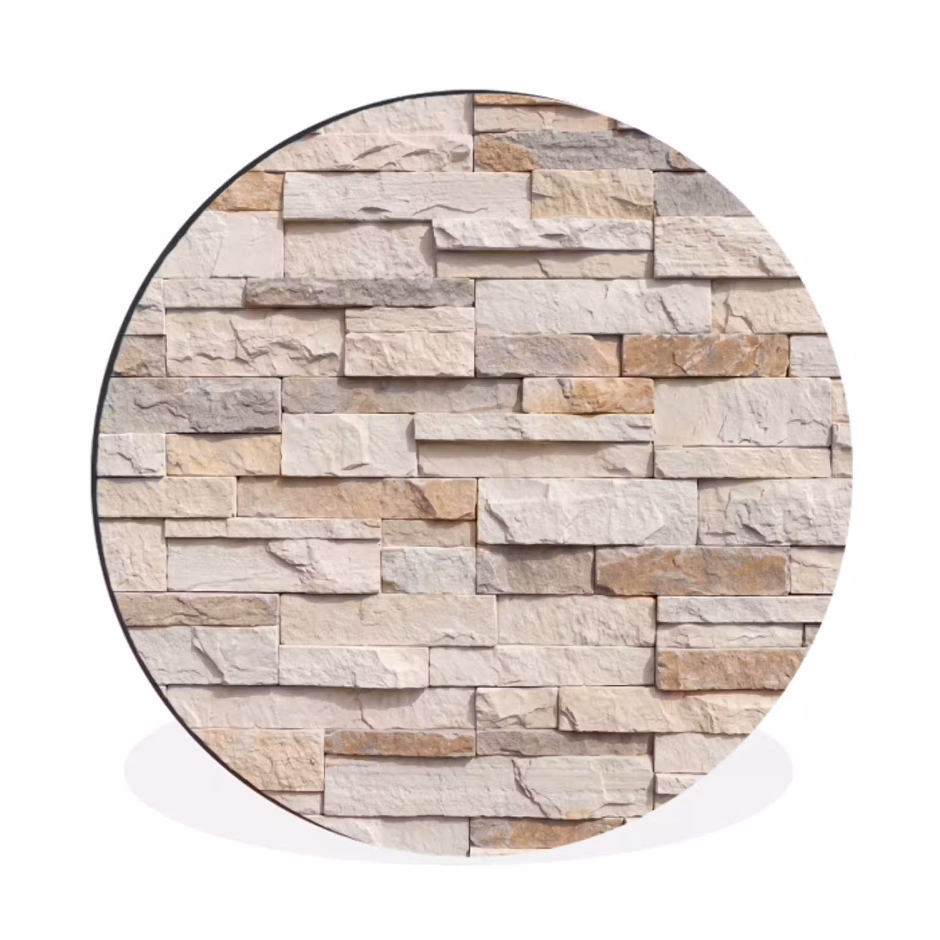 Steen - Muur - Textuur - Rustiek - Beige Wandcirkel aluminium klein -3d