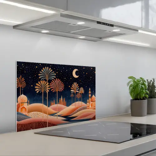 Sterrenhemel - Palmen - Rivier keuken achterwand spatscherm klein -3d_schuin
