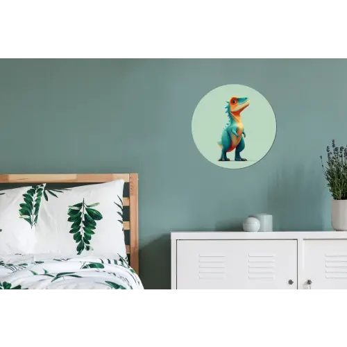 Cartoon - Dino - Oranje - Stekels Wandcirkel aluminium klein -slaapkamer