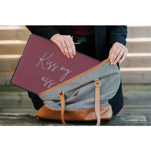 Kiss my ass - Lip - Bordeaux laptophoes neopreen klein -tas
