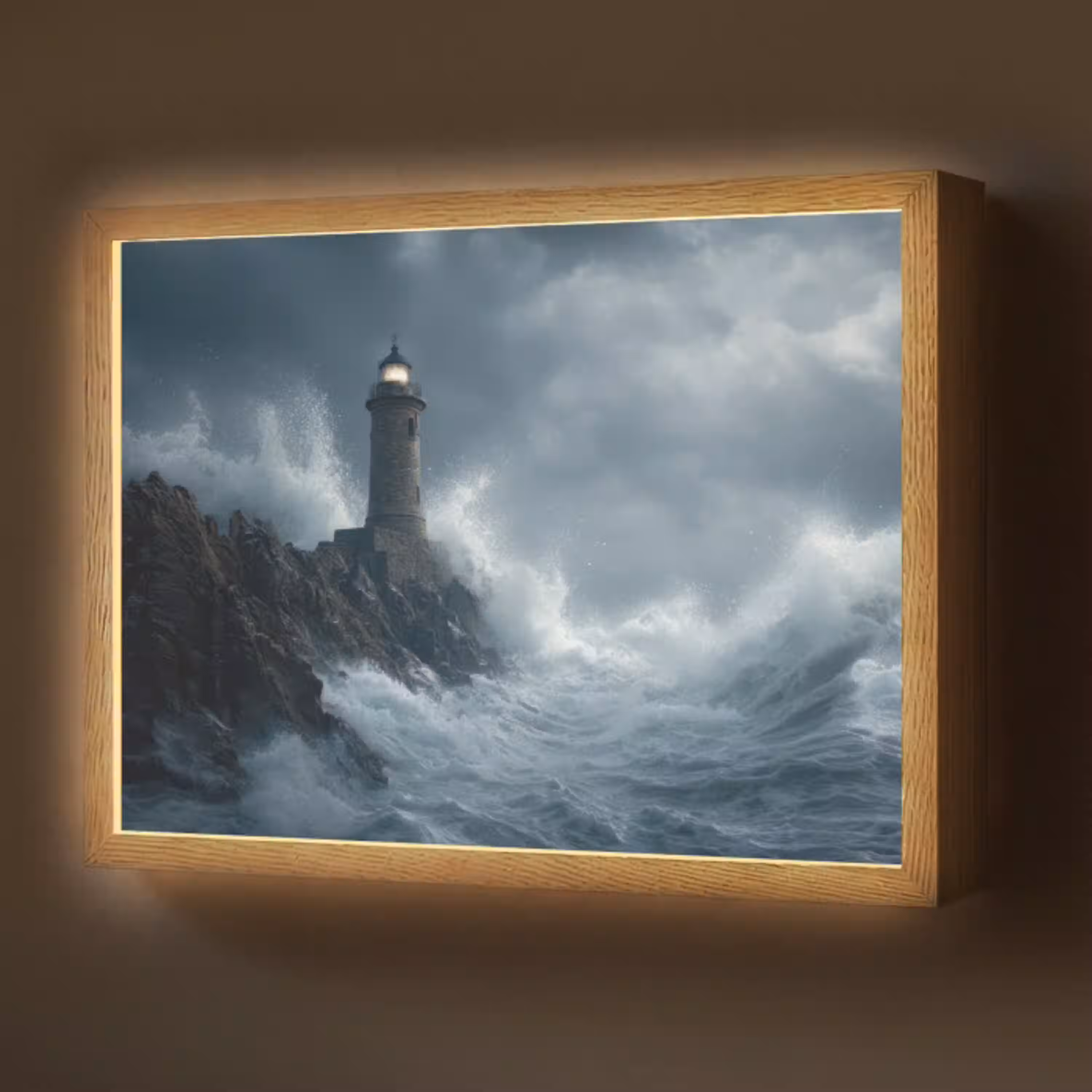 Rotsen - Vuurtoren - Golven - Klliffen Light Box met batterij (Wandlamp) middel -z3d_website