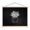 Friet - Witte krijttekening - Zwart textielposter latten blank klein -3d