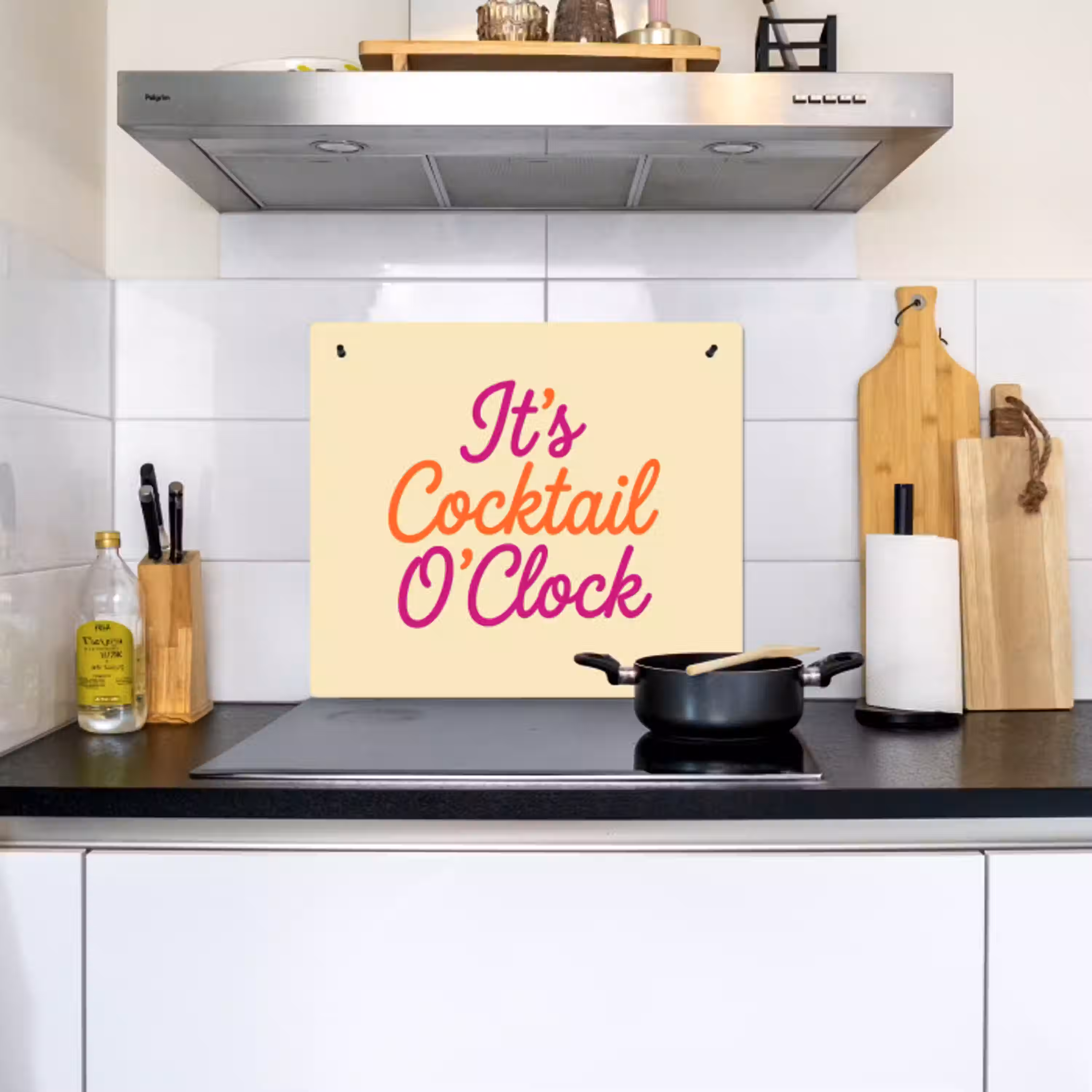 Cocktail O'Clock - Geel - Retro Inductie beschemer met haakjes middel -sfeer2