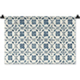 Grafisch - Tegel - Blauw Wandkleed katoen klein 269 -zz3d