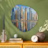 Skyline - Wolkenkrabbers - Water - Blauw Wandcirkel Organisch Aluminium middel -sfeer2