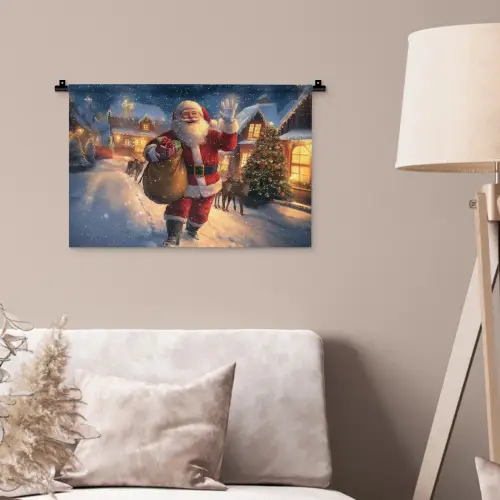 Kerstman - Dorp - Hert - Donker Wandkleed katoen klein -sfeer4