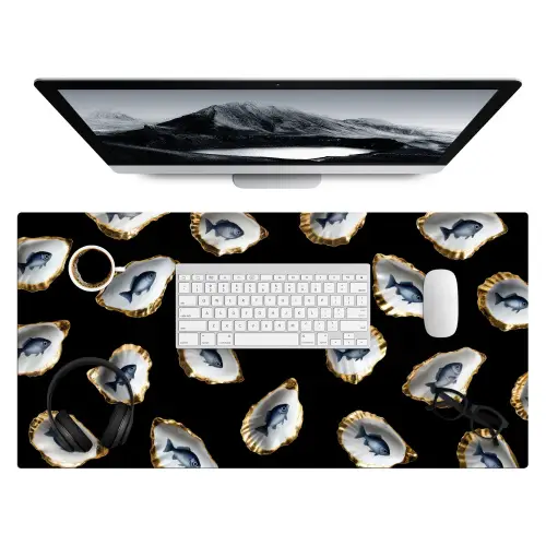 Oesters - Vissen - Blauw - Goud Muismat XXL klein -3d