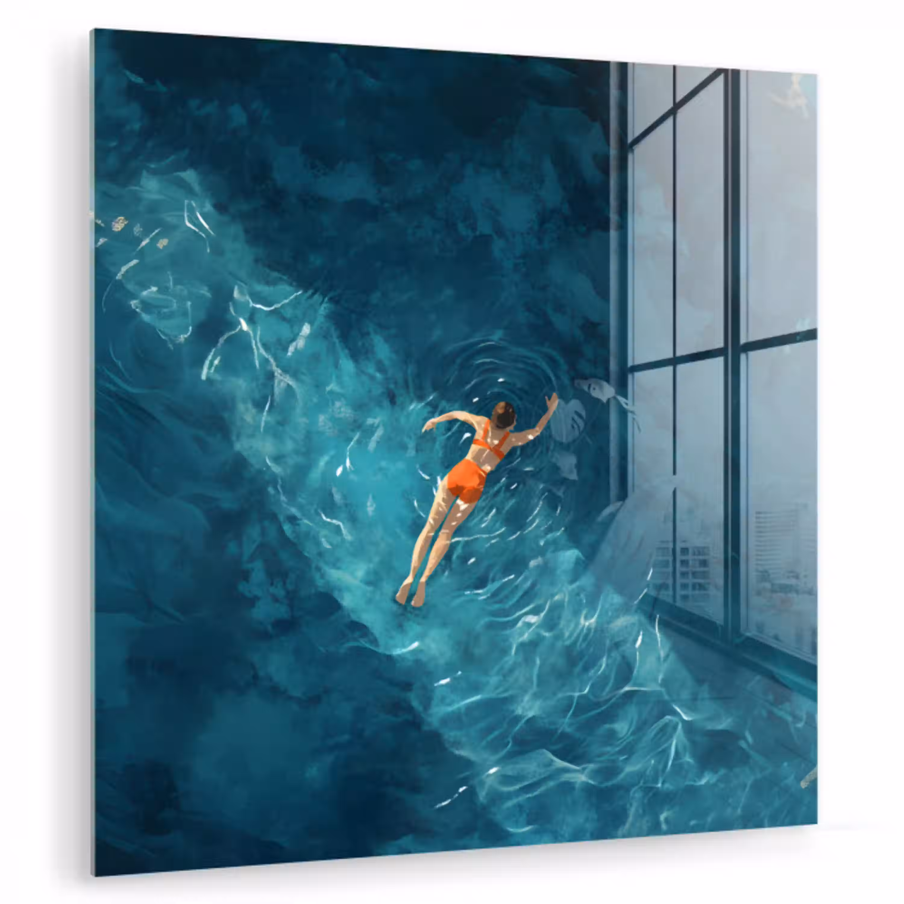 Vrouw - Water - Bikini - Oranje plexiglas 5mm klein -zzzproduct_nieuw