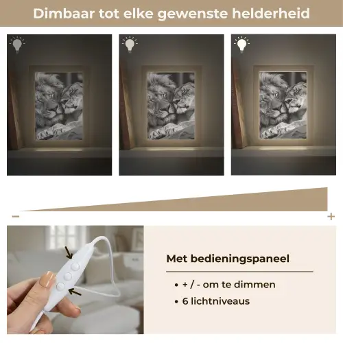 Leeuwen - Dieren - Zwart - Wit - Leeuw Light Box met kabel (Tafellamp) klein -USP_dimbaarNL