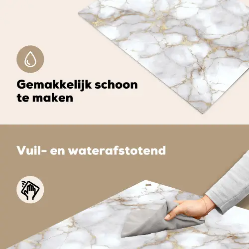 Wit - Goud - Marmer - Grijs Inductie beschemer met haakjes klein 777 -ky-schoon-nl