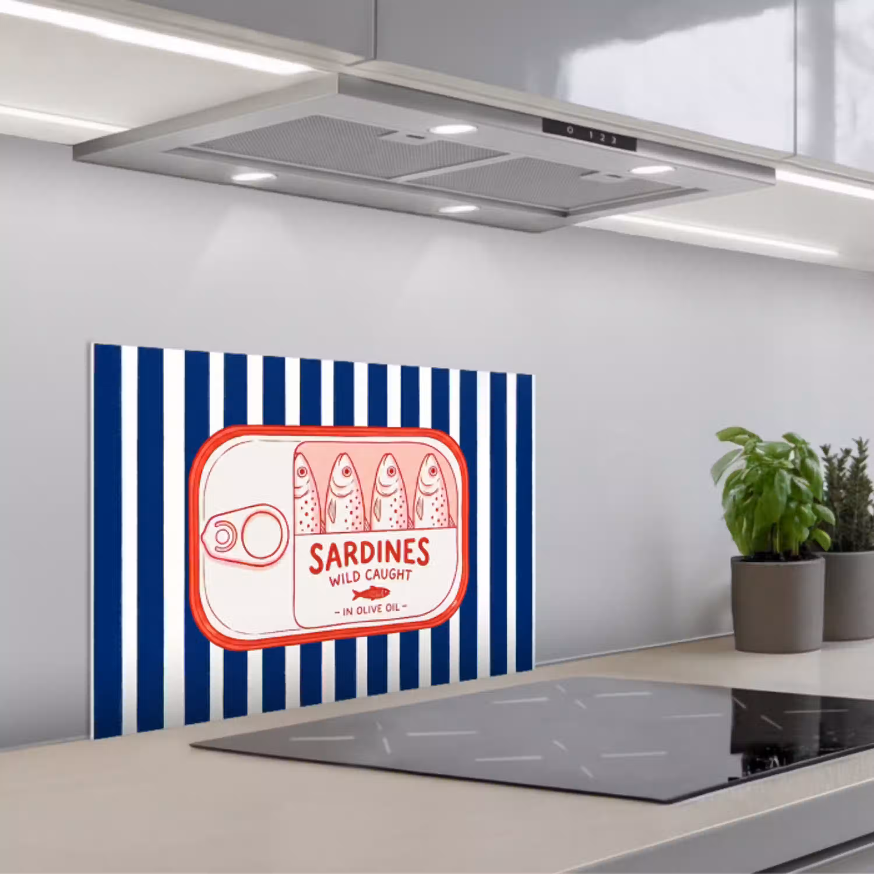 Eten - Vis - Blik - Illustratie - Rood keuken achterwand spatscherm klein -3d_schuin