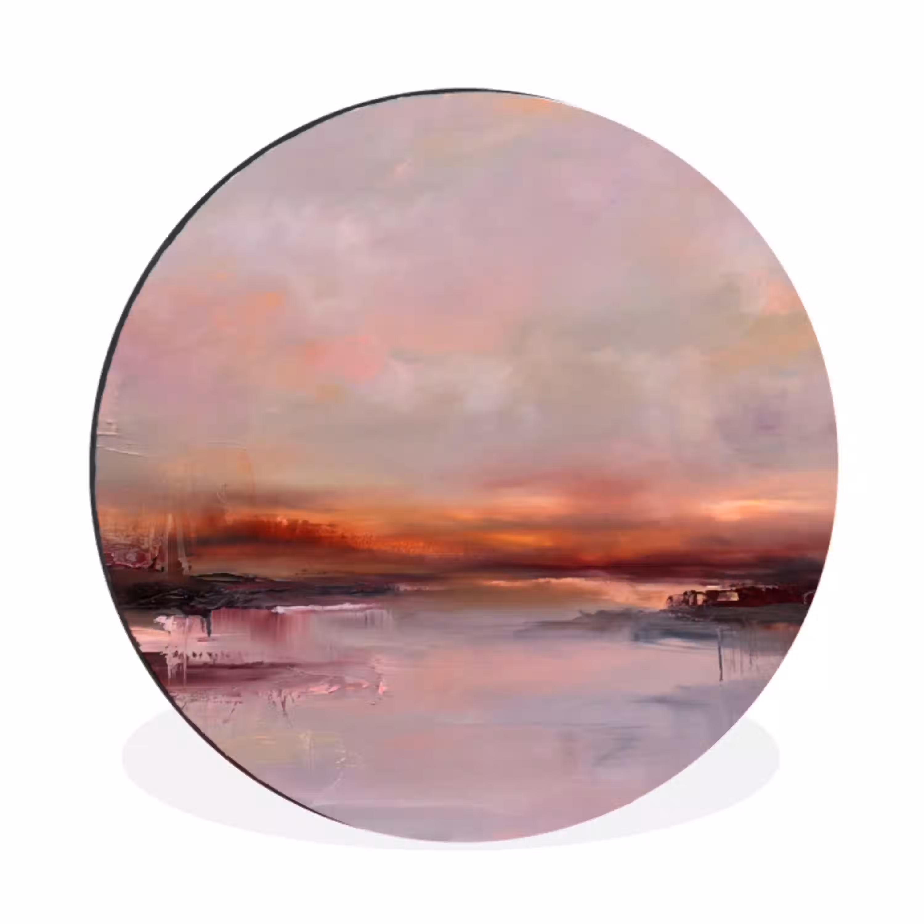 Landschap - Zonsondergang - Abstract - Modern - Roze Wandcirkel aluminium klein -3d