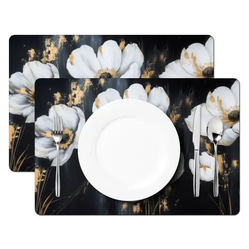 Bloemen - Wit - Abstract Placemat vinyl groot -zzsfeer2_Kitchenyeah-website