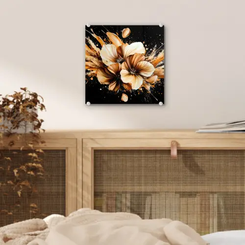 Bloemen - Goud - Graffiti - Zwart - Abstract plexiglas 5mm klein -sfeer4