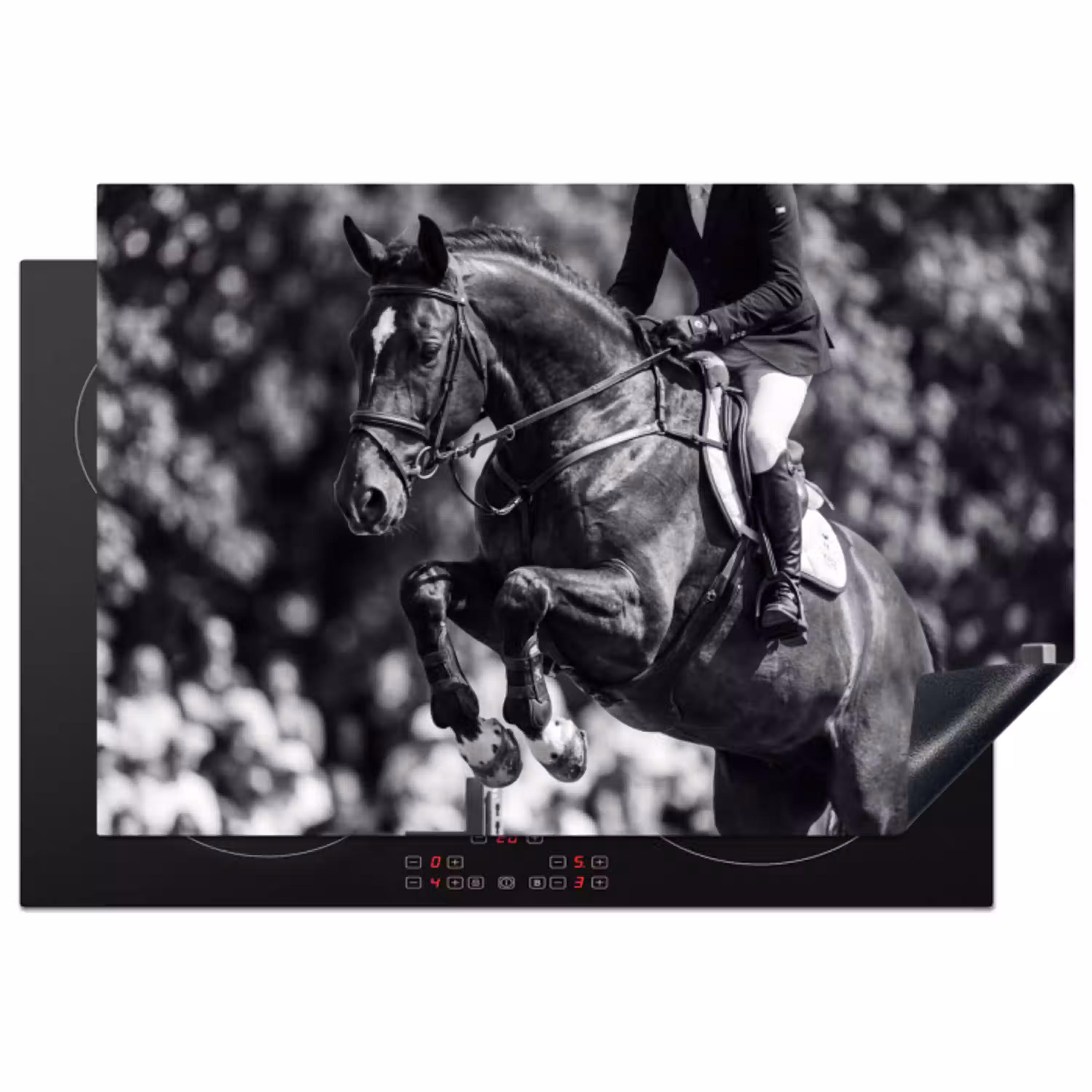 Springen - Paard - Zwart - Wit Inductie beschermer vinyl 3mm klein -3d