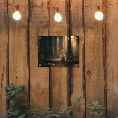 Konijn - Bos - Zonnestralen tuinposter los doek klein -sfeer1