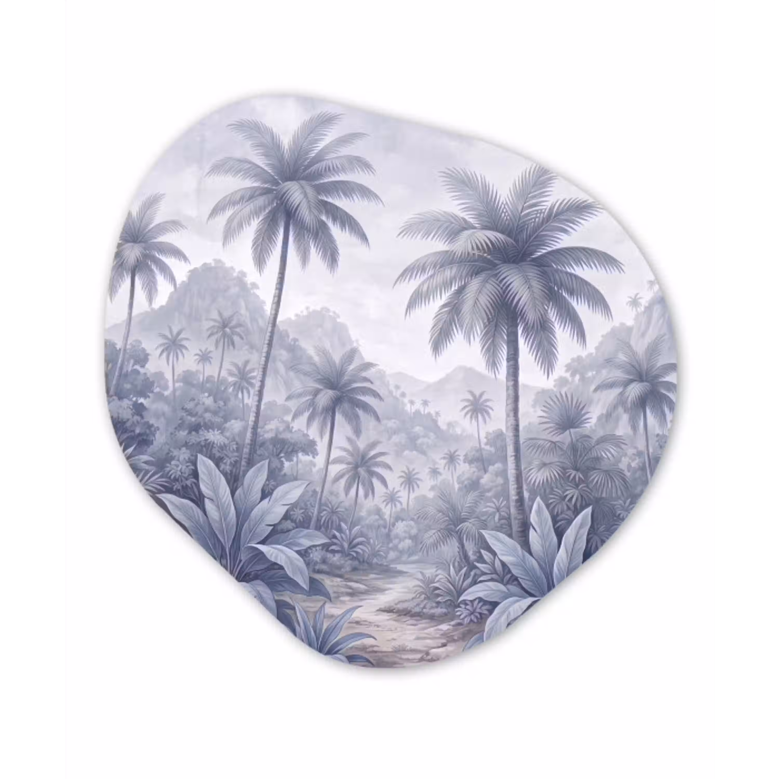 Natuur - Boom - Tropisch - Landschap - Blauw Wandcirkel Organisch Aluminium middel -3d