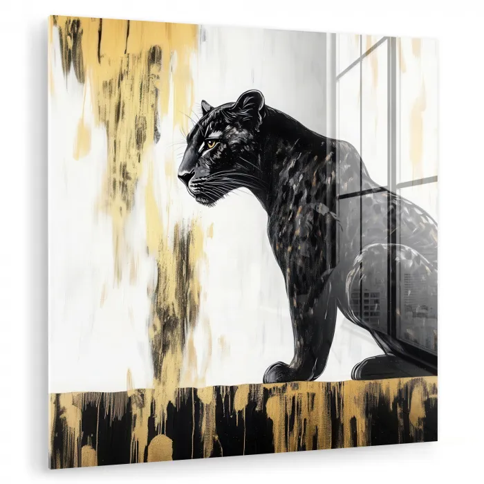 Panter - Zwart - Abstract - Goud plexiglas 5mm klein -zzzproduct_nieuw