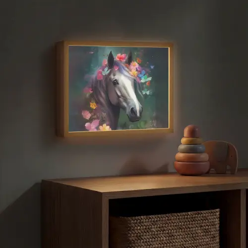 Paard - Natuur - Bloemen - Bos - Dieren Light Box met batterij (Wandlamp kind) middel -sfeer5_kind