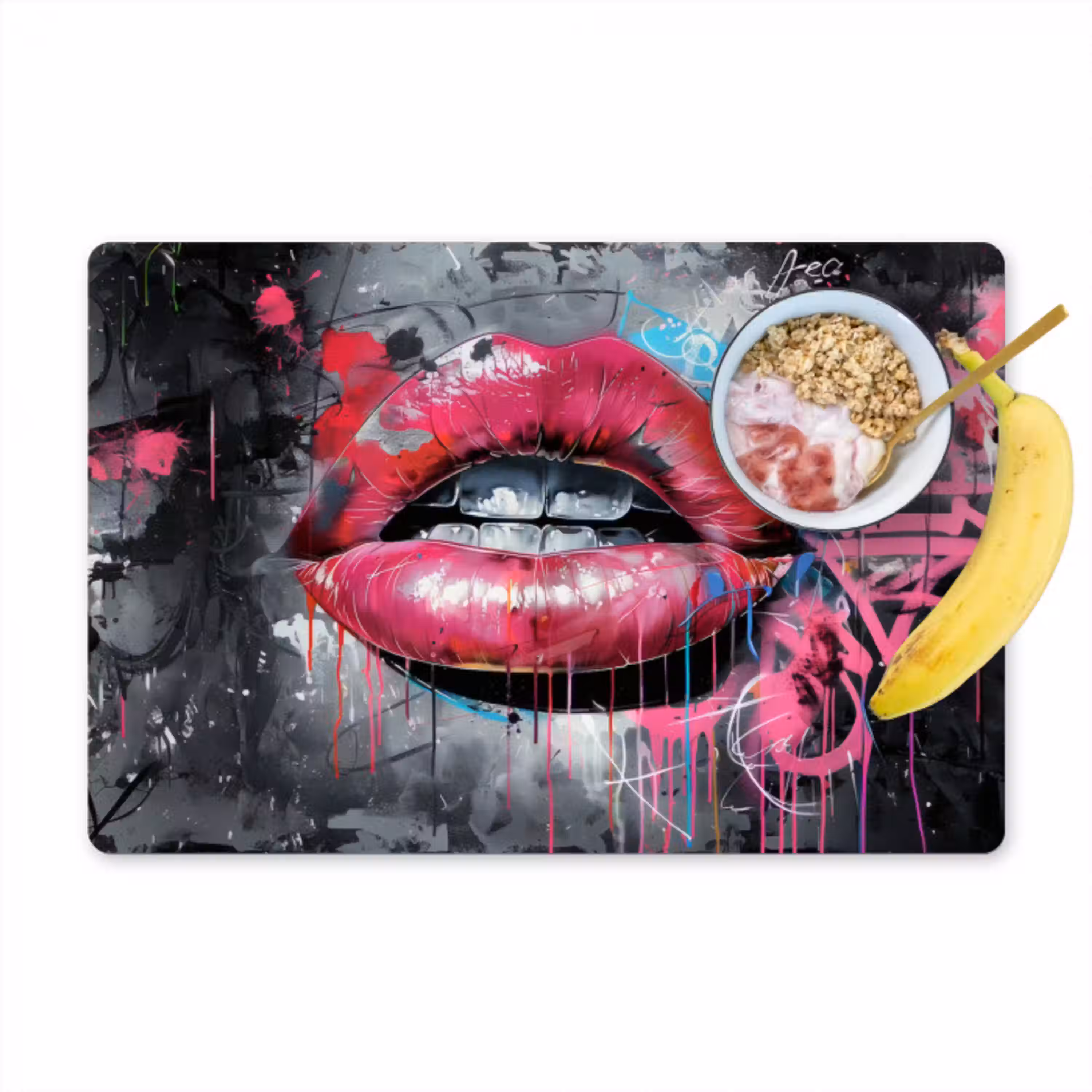 Lippen - Felroze - Graffiti - Verfstrepen Placemat vinyl groot -zzzproduct_Kitchenyeah-website