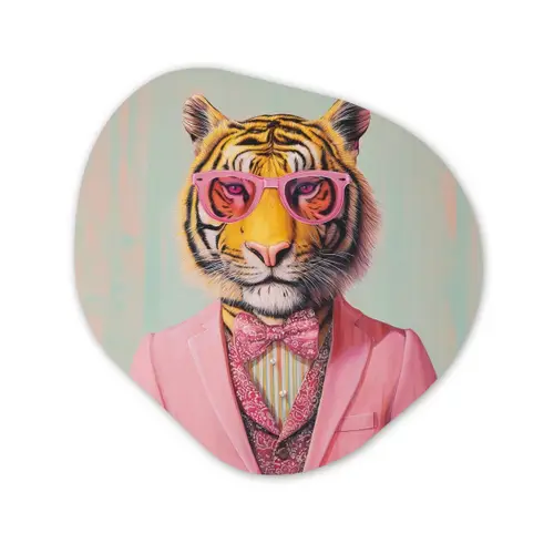 Tijger - Strik - Jasje - Roze Wandcirkel Organisch Aluminium middel -3d