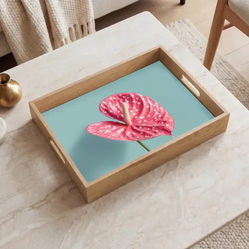 Blad - Anthurium - Stippen - Roze Dienblad Rechthoek middel -sfeer1