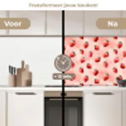 Aardbei - Patroon - Roze keuken achterwand 2 middel 871 -voor-na2_NL