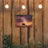 Olifanten - Grasland - Zonsondergang tuinposter los doek klein -sfeer1
