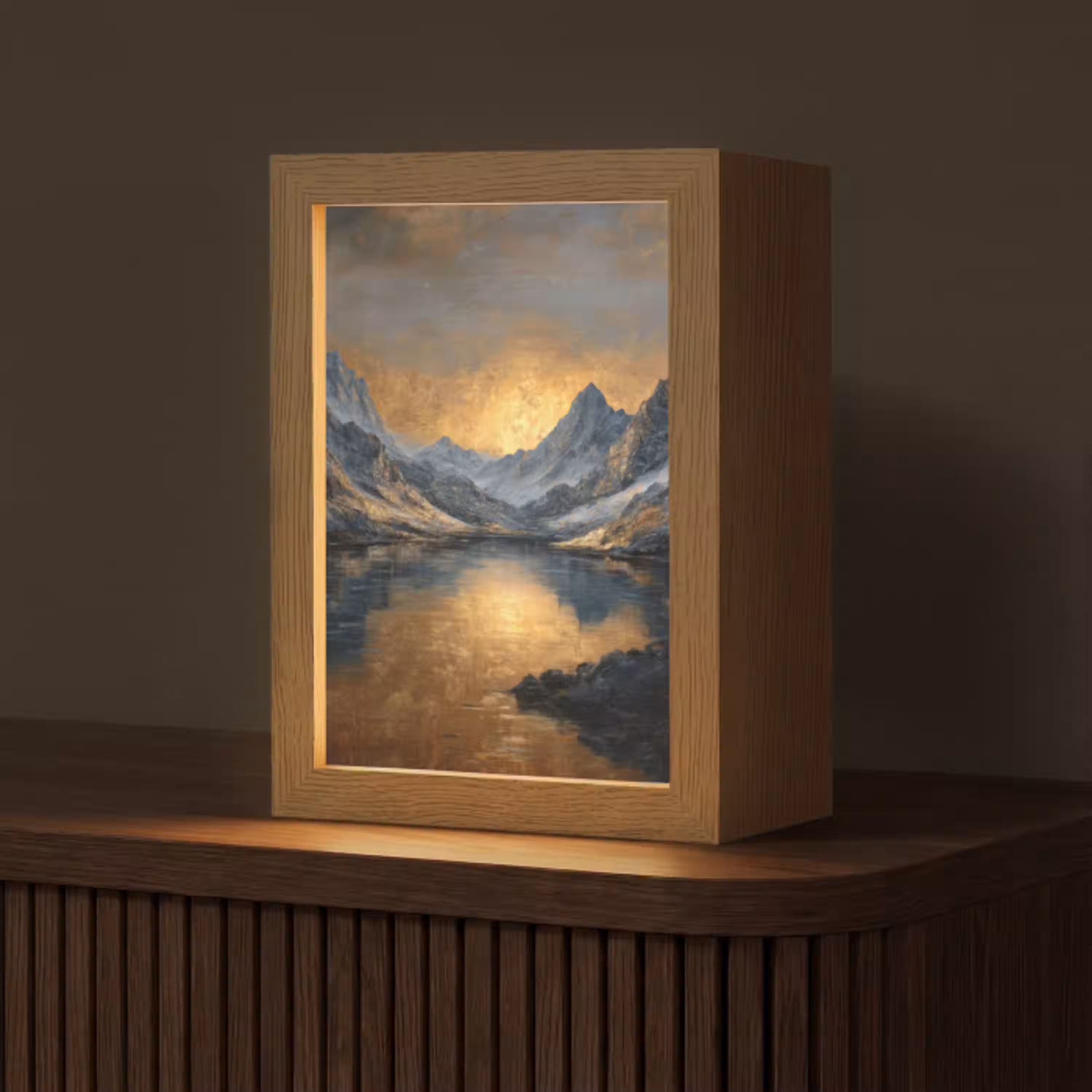 Berglandschap met Gouden Zonsondergang Light Box met kabel (Tafellamp) klein -z3d_website