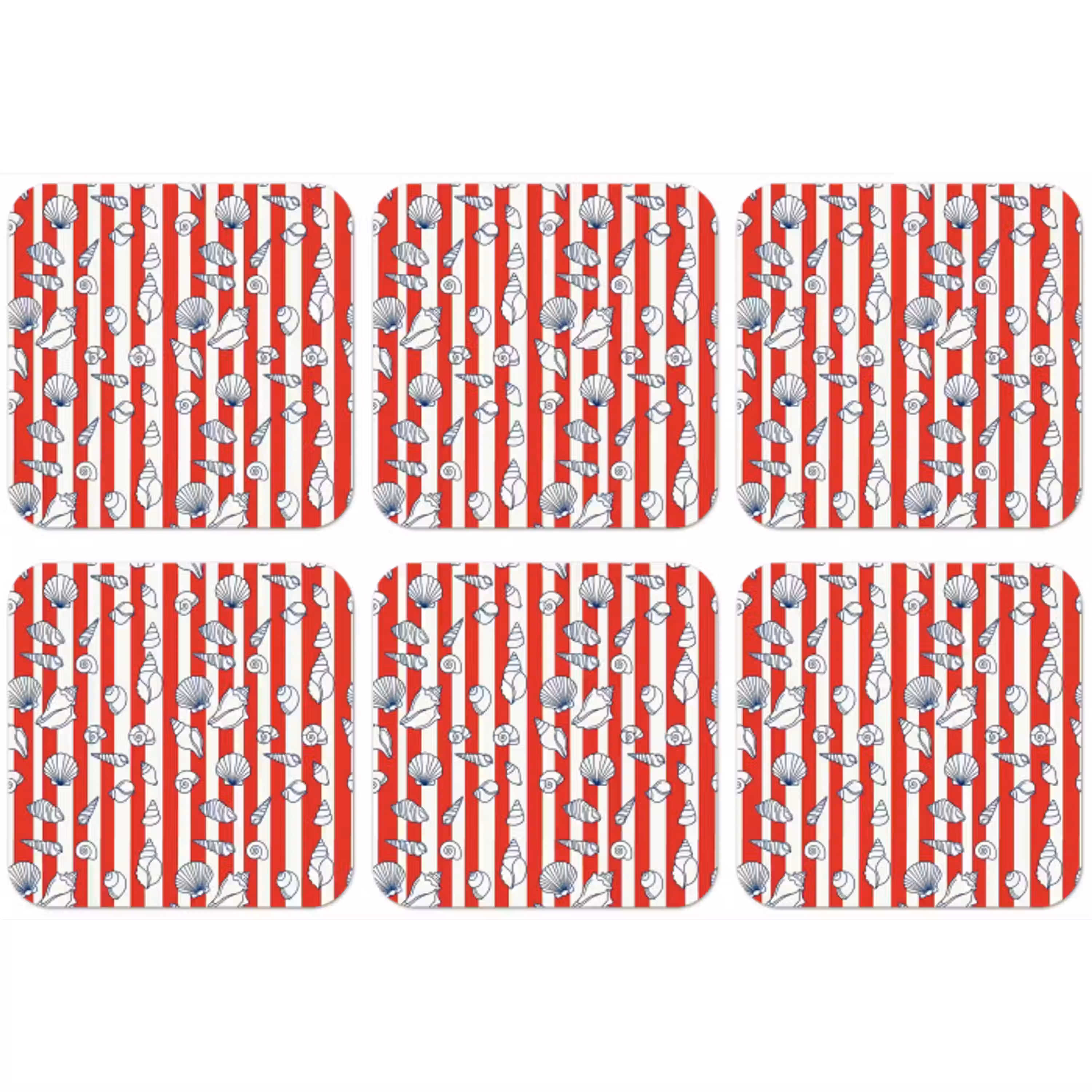 Schelp - Zeedieren - Zomer - Illustratie - Rood - Blauw onderzetter kurk middel -zkaufland3dotto