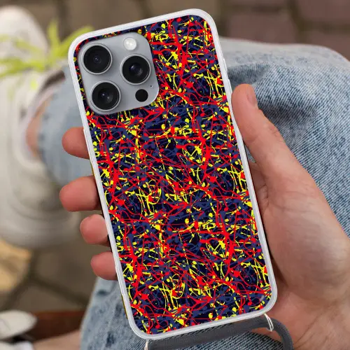 Waterverf - Rood - Geel Hoesje iPhone 16 Pro Max met koord klein 804 -sfeer3