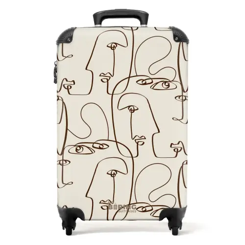 Gezichten in bruine lijn op beige achtergrond NBS - Handbagage koffer - Kinderen Unisex middel -productfoto_recht