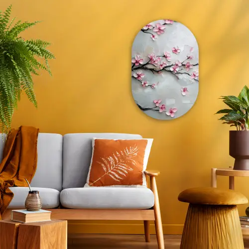Bloesem - Kunstzinnig - Roze - Sakura Wandcirkel Ovaal Forex klein -sfeer4