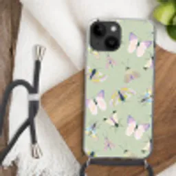 Vlinders - Insecten - Groen - Kleurrijk Crossbody Case iPhone 14 middel -sfeer4
