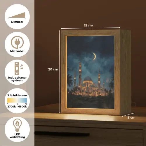 Sterrenhemel - Maan - Palmbomen - Moskee Light Box met kabel (Tafellamp) klein -USP_NL